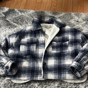 Vintage Havana Blue and Cream Checkered Teddy Jacket